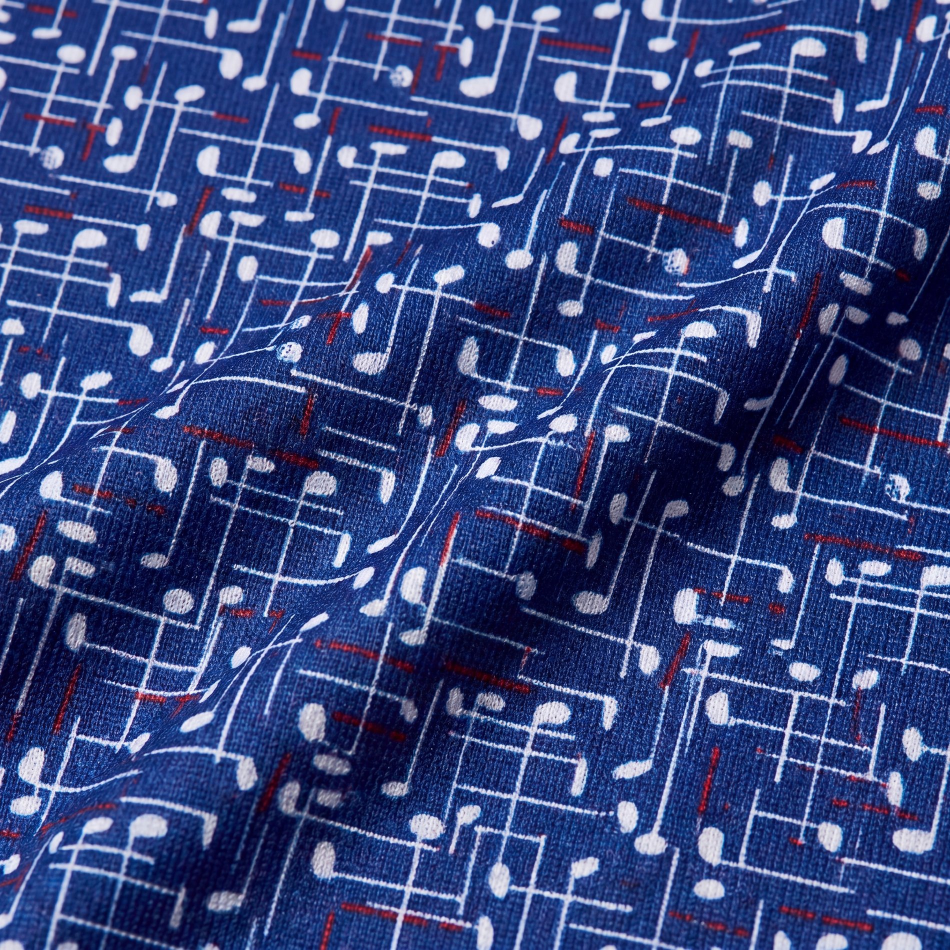 Generated macro image showing the blue printed polo fabric texture and pattern detail